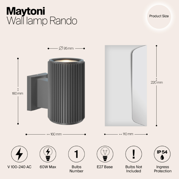 Уличный настенный светильник Rando O419WL-01GR