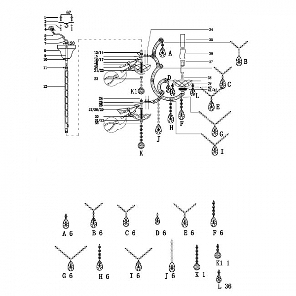 Подвесная люстра Violet LH0010/6P-SGD-PP