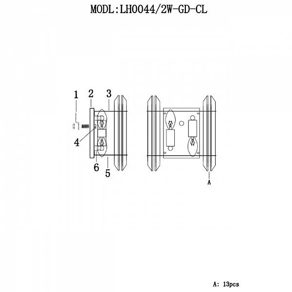Настенное бра Pauline LH0044/2W-GD-CL