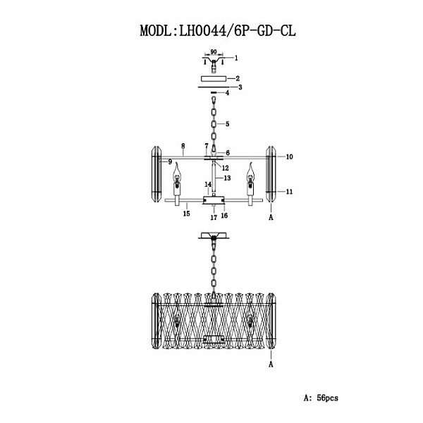 Подвесная люстра Pauline LH0044/6P-GD-CL