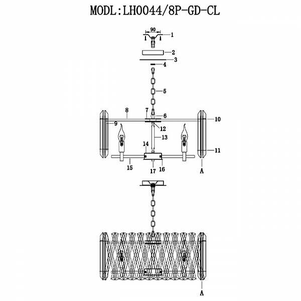 Подвесная люстра Pauline LH0044/8P-GD-CL
