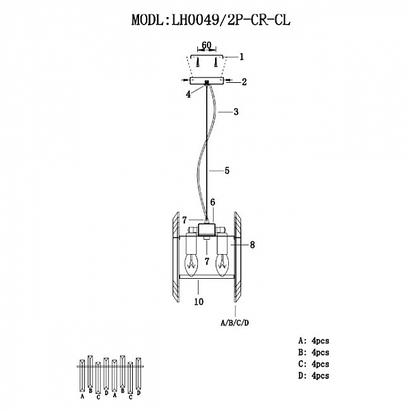 Светильник подвесной Dzhillian LH0048/2P-CR-CL