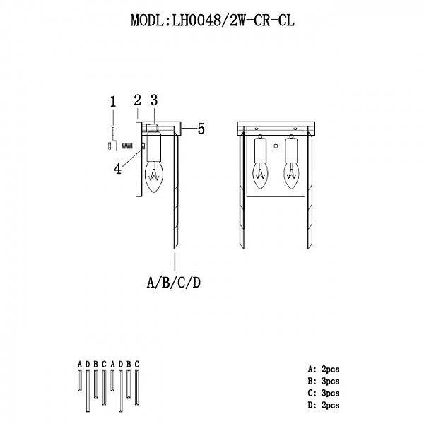 Настенное бра Dzhillian LH0048/2W-CR-CL