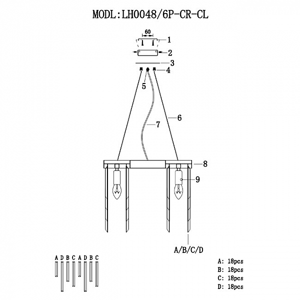 Подвесная люстра Dzhillian LH0048/6P-CR-CL