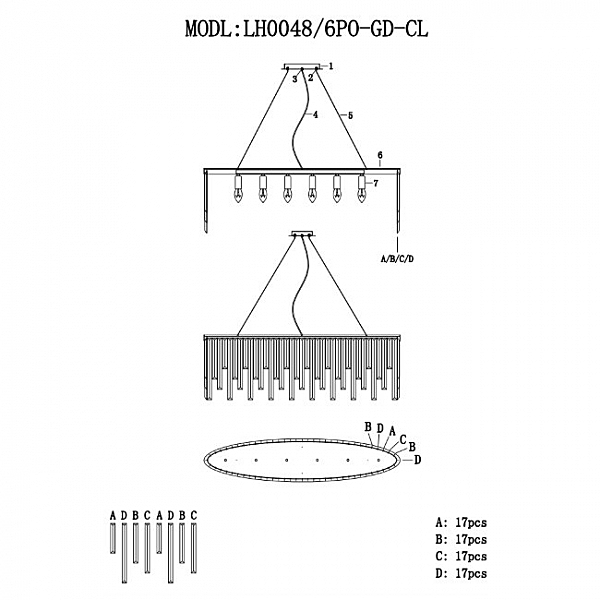 Подвесная люстра Dzhillian LH0048/6PO-GD-CL