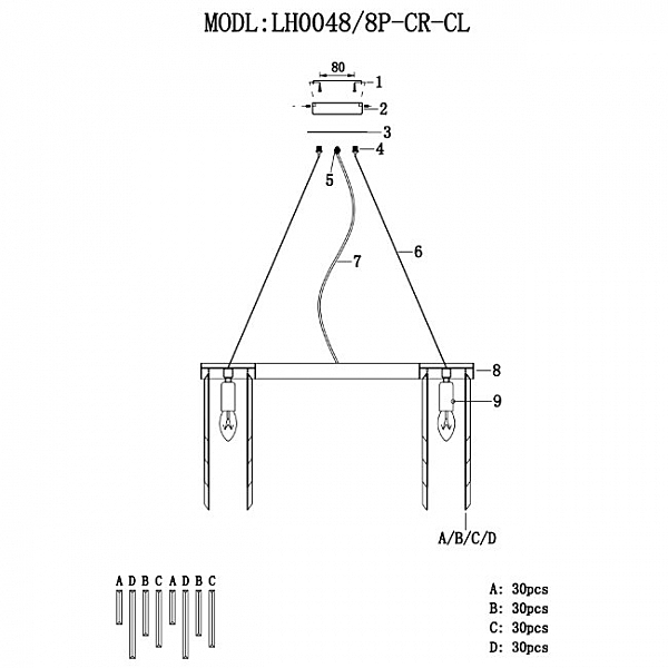 Подвесная люстра Dzhillian LH0048/8P-CR-CL