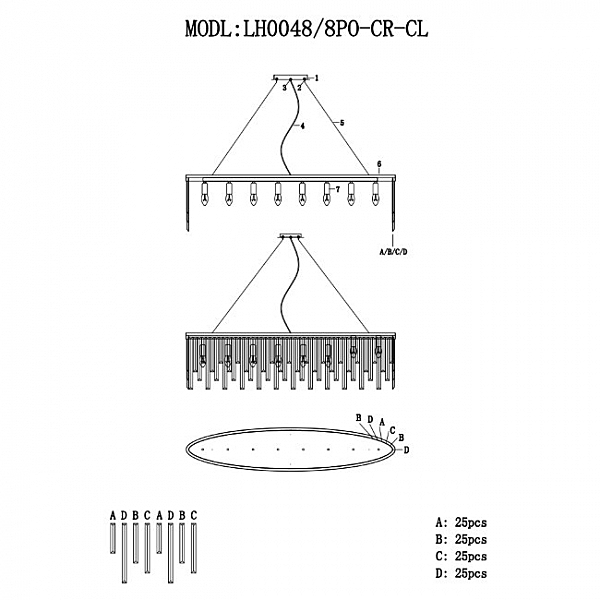 Подвесная люстра Dzhillian LH0048/8PO-CR-CL