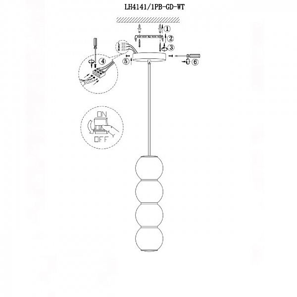 Светильник подвесной Elita LH4141/1PB-GD-WT