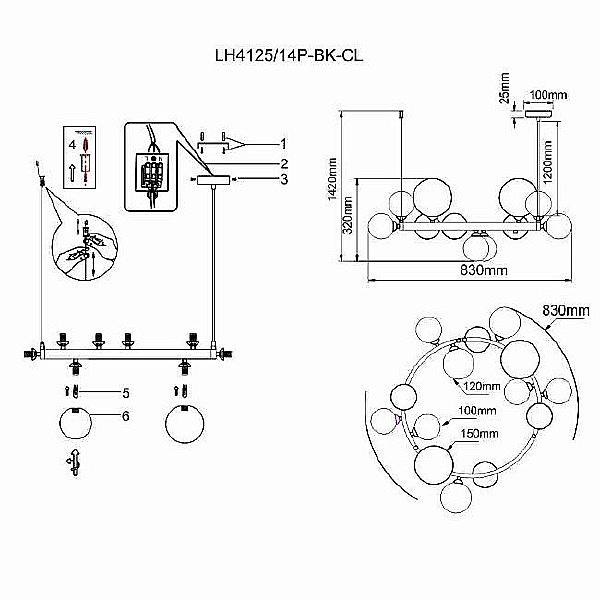 Подвесная люстра Lovrenc LH4125/14P-BK-CL