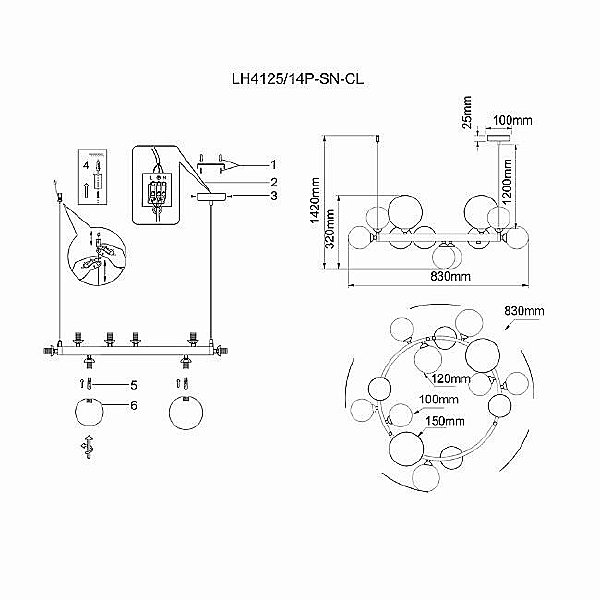 Подвесная люстра Lovrenc LH4125/14P-SN-CL