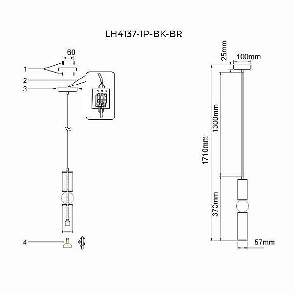 Светильник подвесной Lien LH4137/1P-BK-BR