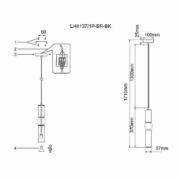Светильник подвесной Lien LH4137/1P-BR-BK