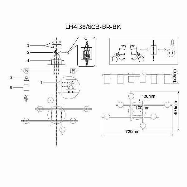 Потолочная люстра Trey LH4138/6CB-BR-BK