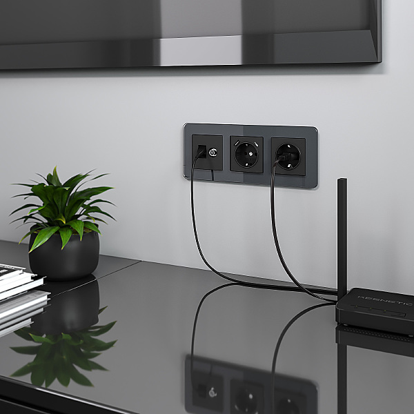 Розетка W1181308/ Розетка ТВ+Ethernet RJ-45 6 cat.(черный матовый)