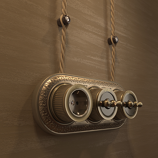 Розетка W5771112/ Розетка с заземлением и шторками (бронзовый) Ретро