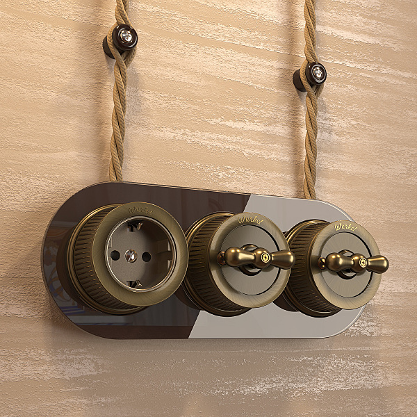 Розетка W5771112/ Розетка с заземлением и шторками (бронзовый) Ретро