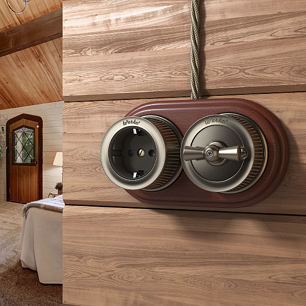 Розетка W5771112/ Розетка с заземлением и шторками (бронзовый) Ретро