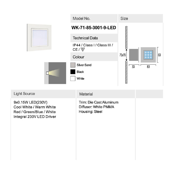 Подсветка для ступеней 7185 71-85-3001-H-9 cool white silver