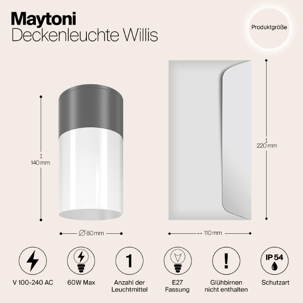 Уличный потолочный светильник Willis O418CL-01GR