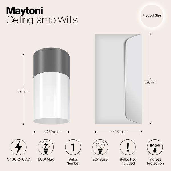Уличный потолочный светильник Willis O418CL-01GR