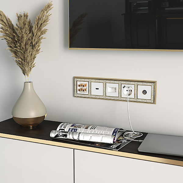 Рамка Werkel W0051429/ Рамка на 5 постов Palacio Gracia (золото/белый)