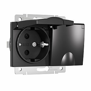 Розетка Werkel W1172208/ Розетка двойная влагозащ. с зазем. с защит. крышками и шторками (черный матовый)