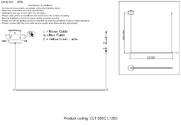 Светильник подвесной Clt 035 CLT 035C L1200 BL