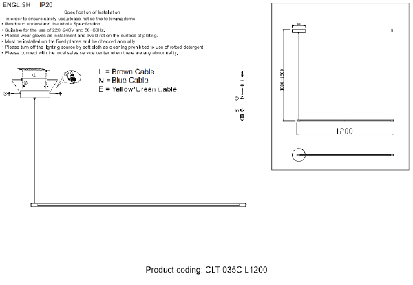Светильник подвесной Clt 035 CLT 035C L1200 GO