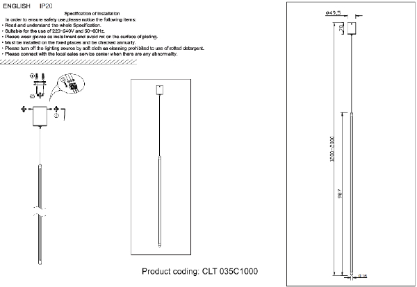 Светильник подвесной CLT 035 CLT 035C1000 BL