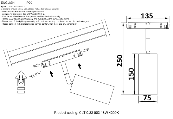 Трековый светильник CLT 0.113 CLT 0.33 003 18W BL 4000K