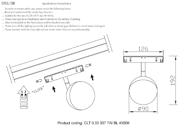Трековый светильник Space CLT 0.33 007 7W BL 4000K