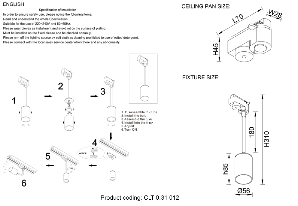 Трековый светильник Clt 0.31 012 CLT 0.31 012 WH