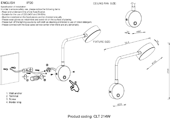 Настенный светильник Clt 214 CLT 214W BS