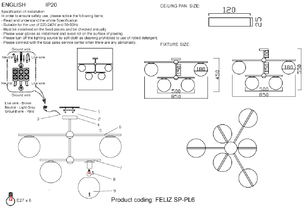 Потолочная люстра Feliz FELIZ SP-PL6 BRONZE/WHITE