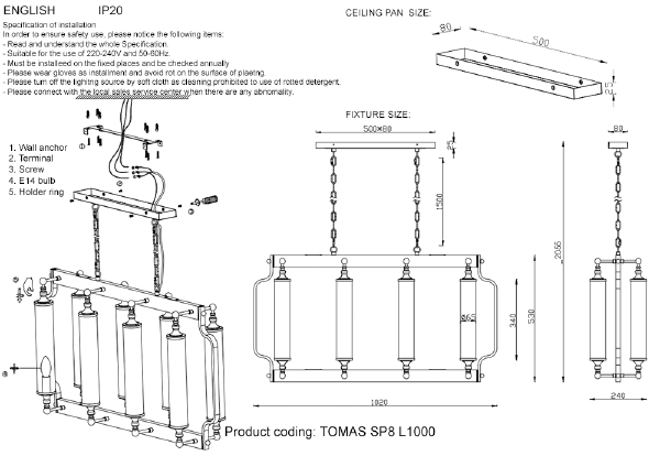 Подвесная люстра Tomas TOMAS SP8 L1000 CHROME