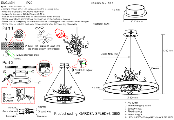 Подвесная люстра Garden GARDEN SPLED+3 D600 CHROME