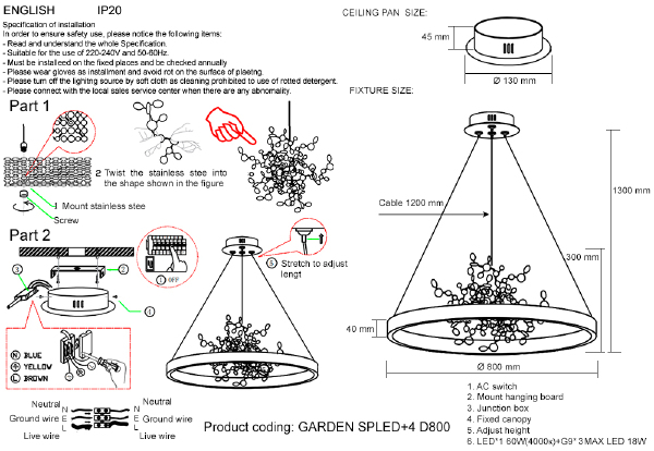 Подвесная люстра Garden GARDEN SPLED+4 D800 GOLD