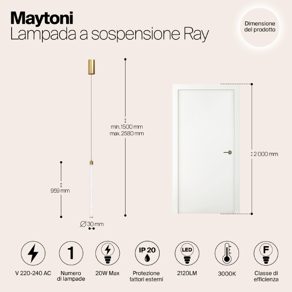 Светильник подвесной Ray P022PL-L20G3K