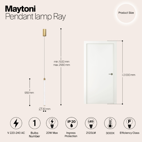 Светильник подвесной Ray P022PL-L20G3K