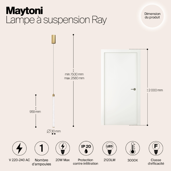 Светильник подвесной Ray P022PL-L20G3K