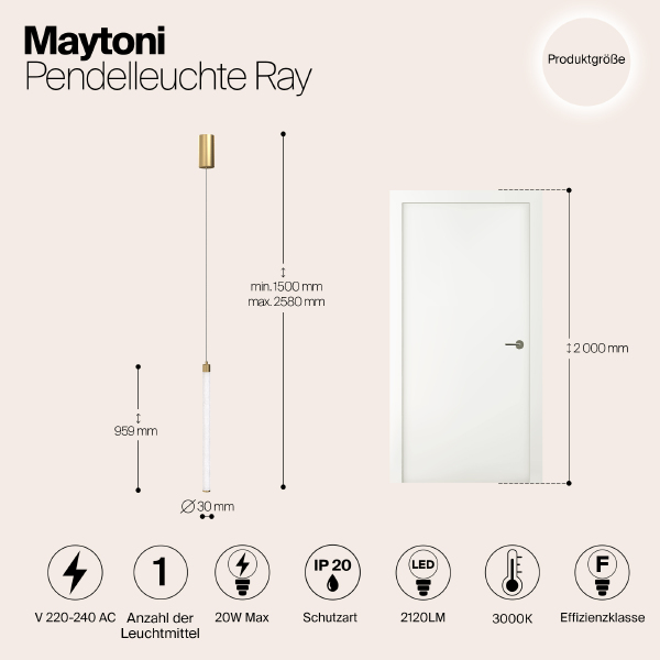 Светильник подвесной Ray P022PL-L20G3K