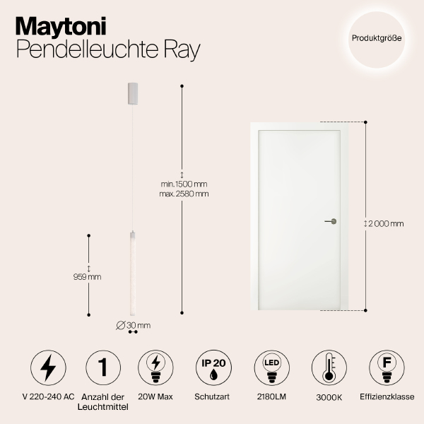 Светильник подвесной Ray P022PL-L20W3K