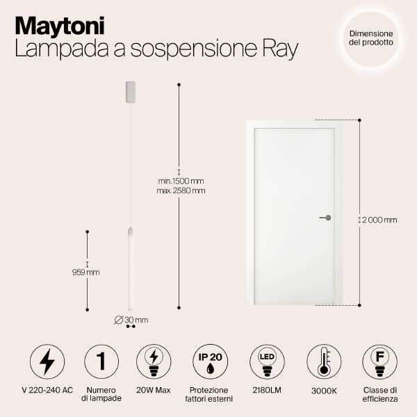 Светильник подвесной Ray P022PL-L20W3K