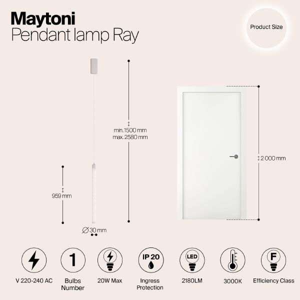 Светильник подвесной Ray P022PL-L20W3K