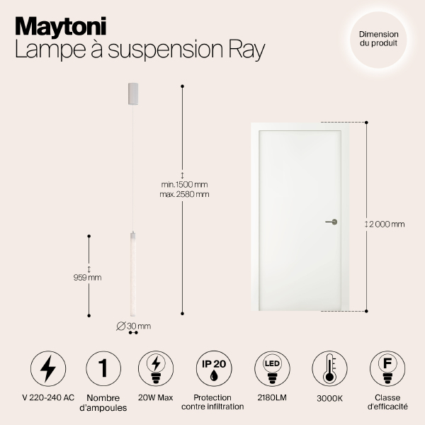 Светильник подвесной Ray P022PL-L20W3K
