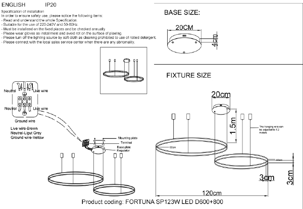 Подвесная люстра FORTUNA FORTUNA SP123W LED D600+800 BLACK