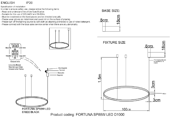 Подвесная люстра FORTUNA FORTUNA SP88W LED D1000 BLACK