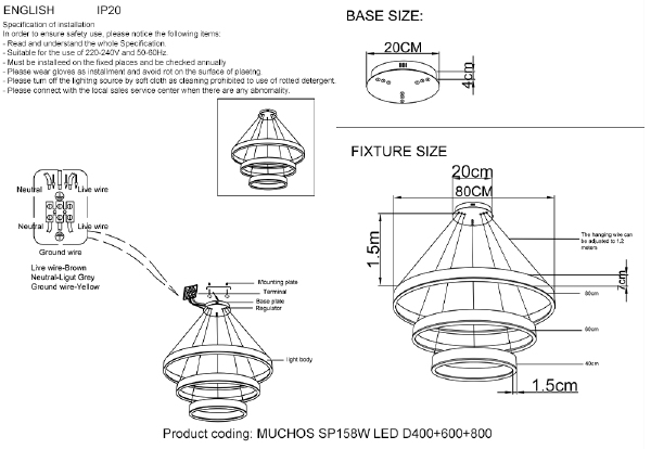 Подвесная люстра MUCHOS MUCHOS SP158W LED D400+600+800 GOLD