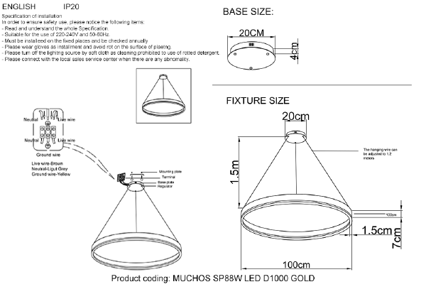 Подвесная люстра MUCHOS MUCHOS SP88W LED D1000 GOLD