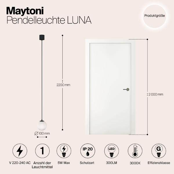 Светильник подвесной LUNA P039PL-5W3K-10-B